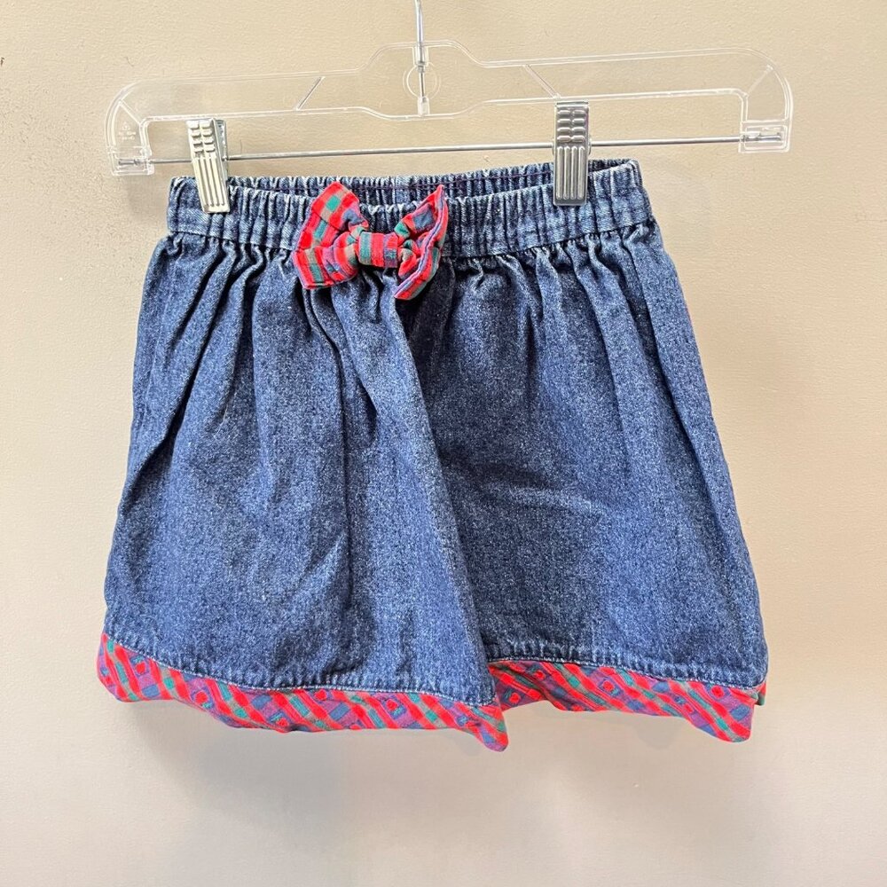 Vintage OshKosh B'Gosh Denim Skirt‎ with Red Plaid details: Size 4 USA